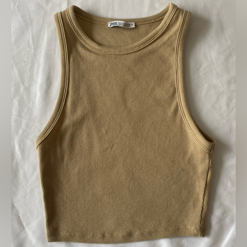 Zara Tan Ribbed Tank Top